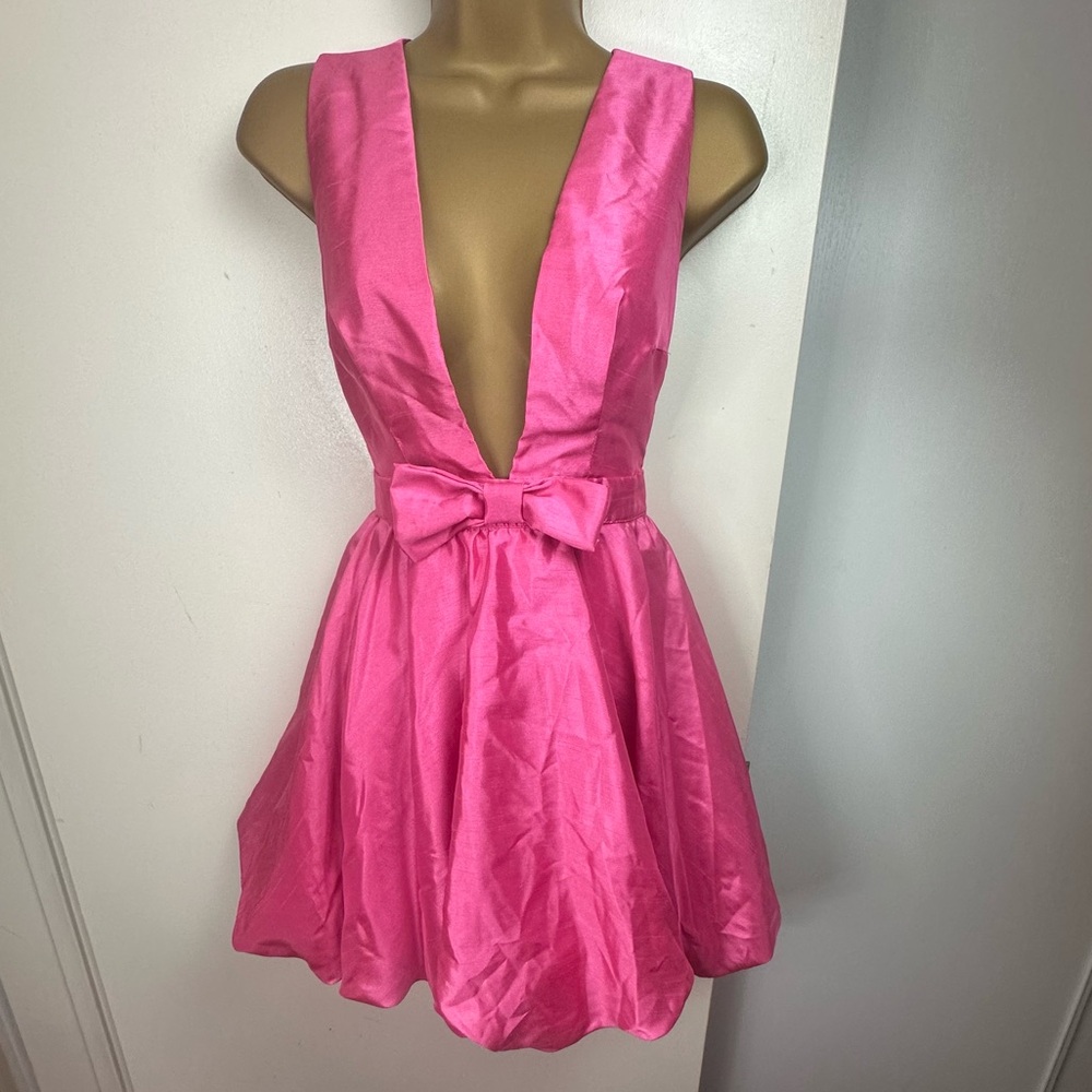 Mable X Anthropologie Pink Duri Bow Tied Bubble Hem Barbie Core Mini Dress NWT S - Picture 5 of 16